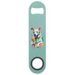 Gelukkige hond die een ijsje eet speed flessenopener