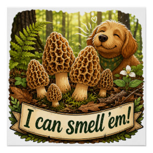 Gelukkige Hond die Morel Paddenstoelen Ruikt - Nat Perfect Poster