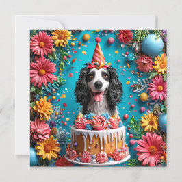 Gelukkige Hond Die Verjaardag Viert Met Kleurrijke Kaart