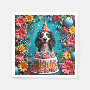 Gelukkige Hond Die Verjaardag Viert Met Kleurrijke Servet