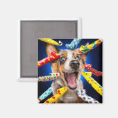 Gelukkige Hond Feest Toeters Magneet (Voorkant / Achterkant)