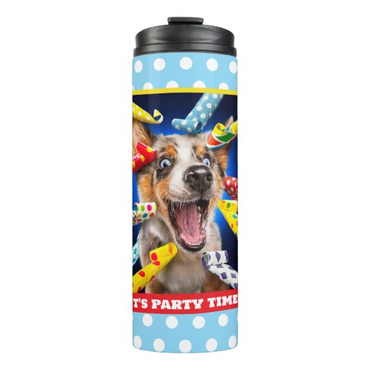 Gelukkige Hond Feest Toeters Thermosbeker (Voorkant)