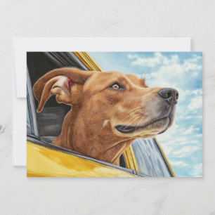 Gelukkige Hond in Gele Auto Kunstprint Kaart