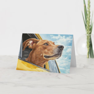 Gelukkige Hond in Gele Auto Kunstprint Kaart