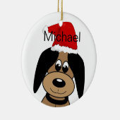 Gelukkige hond in kerstmuts gepersonaliseerd keramisch ornament (Rechts)