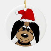 Gelukkige hond in kerstmuts gepersonaliseerd keramisch ornament (Achterkant)