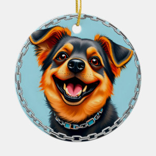 Gelukkige Hond Kleurrijke Digitale Illustratie Keramisch Ornament