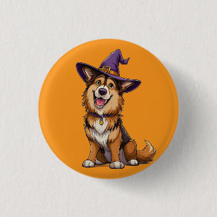 Gelukkige Hond met een Heksenhoed Ronde Button 3,2 Cm