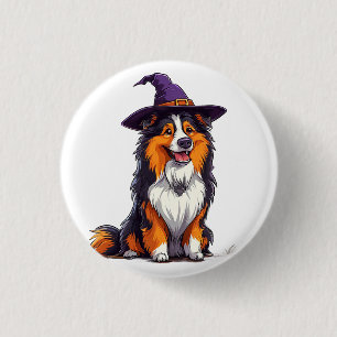 Gelukkige Hond met een Heksenhoed Ronde Button 3,2 Cm