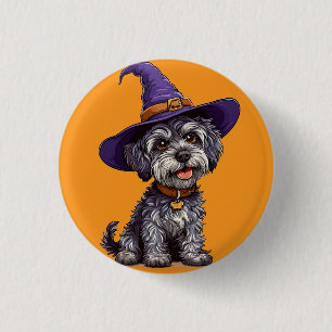 Gelukkige Hond met een Heksenhoed Ronde Button 3,2 Cm