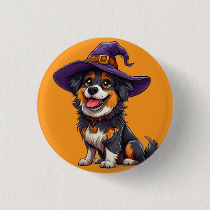 Gelukkige Hond met een Heksenhoed Ronde Button 3,2 Cm