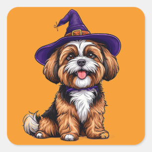 Gelukkige Hond met een Heksenhoed Vierkante Sticker