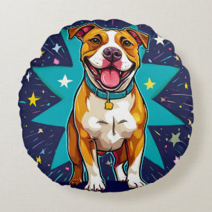 Gelukkige Hond Met Sterrenachtergrond Rond Kussen