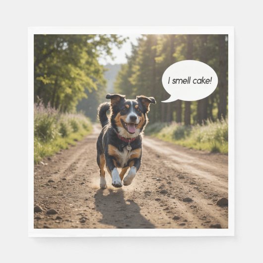Gelukkige hond ruiken verjaardagstaart servet (Voorkant)