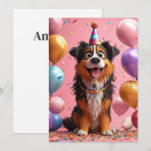 Gelukkige hond viert verjaardag met taart kaart (Voorkant / Achterkant)