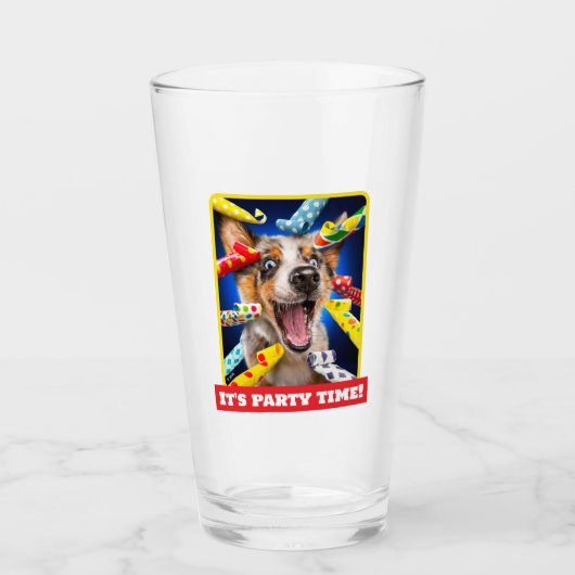 Gelukkige Hondenfeest Toeters Glas (Voorkant)