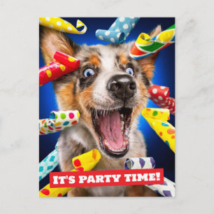 Gelukkige Hondenfeest toeters Uitnodiging Briefkaart