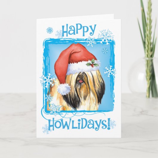 Gelukkige Howlidays Lhasa Apso Feestdagen Kaart (Voorkant)