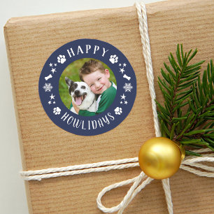 Gelukkige Howlidays Marine Honden Foto Pootafdrukk Ronde Sticker
