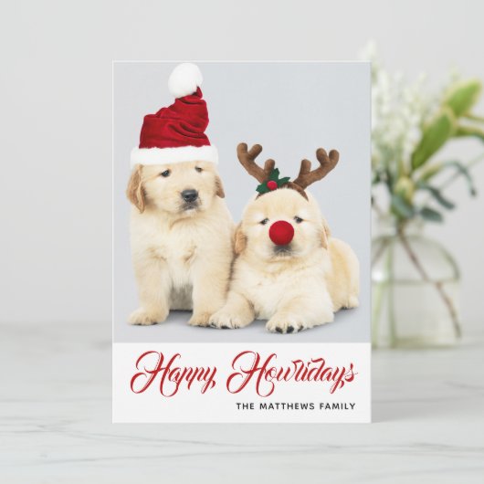 Gelukkige Howlidays Puppies Hond Kerstmis Vakantie Feestdagenkaart (Staand voorkant)