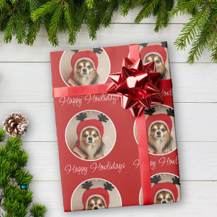 Gelukkige Howlidays Rode Hond Huisdier Foto Cadeaupapier
