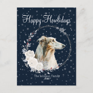 Gelukkige Howlidays Schattige Borzoi Hond Feestdagenkaart