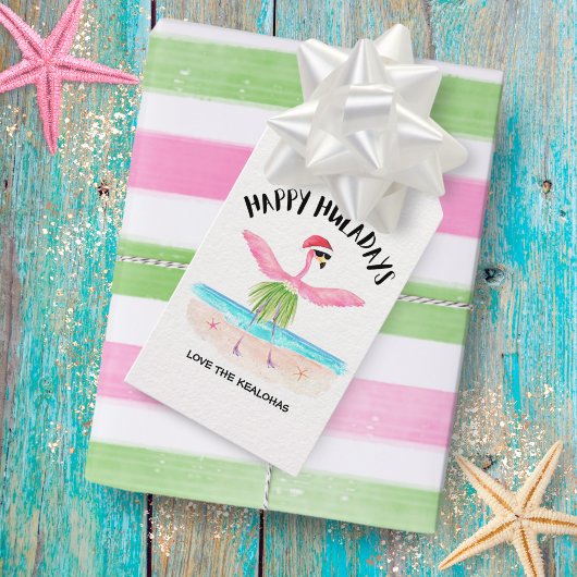 Gelukkige Huladays Flamingo Santa Tropische Kerstm Cadeaulabel