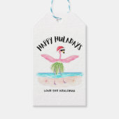 Gelukkige Huladays Flamingo Santa Tropische Kerstm Cadeaulabel (Voorkant)