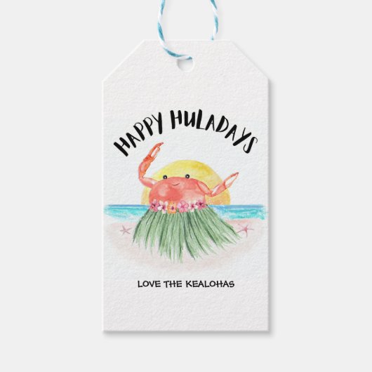 Gelukkige Huladays Krab Hawaiian Tropical Christma Cadeaulabel (Voorkant)