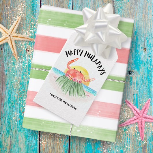 Gelukkige Huladays Krab Hawaiian Tropical Christma Cadeaulabel