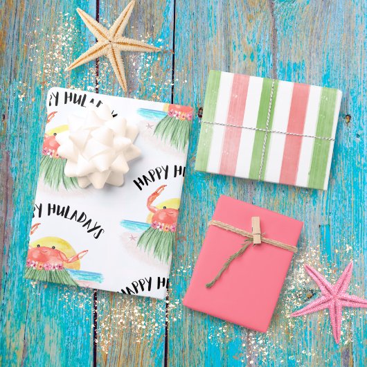 Gelukkige Huladays Krab Hawaiian Tropical Christma Inpakpapier Vel
