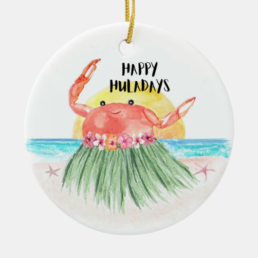 Gelukkige Huladays Krab Tropical Beach Kerstmis Keramisch Ornament (Voorkant)