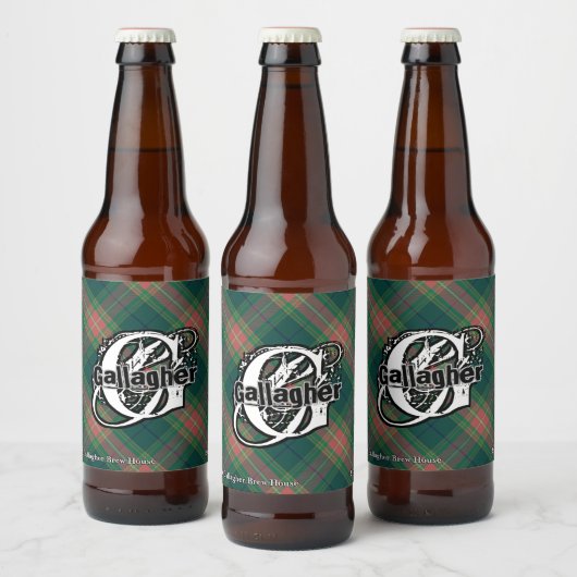 Gelukkige Ierse Clan Gallagher Tartan Monogram Bier Etiket (Flessen)