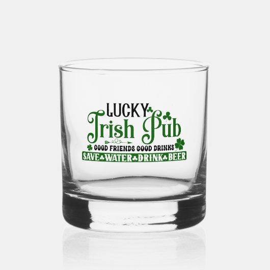 Gelukkige Ierse pub klaver St. Patricks Day Whisky Glas (Voorkant)