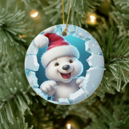 Gelukkige ijsbeer die geniet van de winter. keramisch ornament