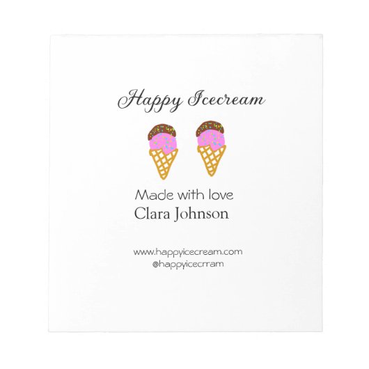 Gelukkige ijsroom voeg naam website sociale media notitieblok (Voorkant)
