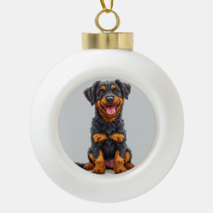 Gelukkige illustratie van een zwart en bruine hond keramische bal ornament