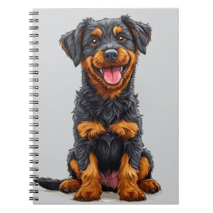 Gelukkige illustratie van een zwart en bruine hond notitieboek