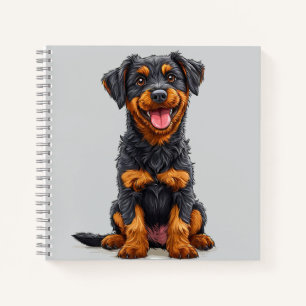 Gelukkige illustratie van een zwart en bruine hond notitieboek