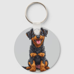 Gelukkige illustratie van een zwart en bruine hond sleutelhanger