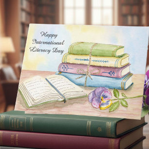 Gelukkige Internationale Alphabetiseringsdag Boeke Kaart