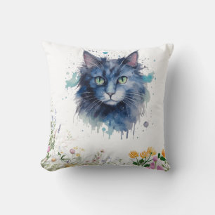 Gelukkige Internationale Kattendag Aquarel Wilde B Kussen