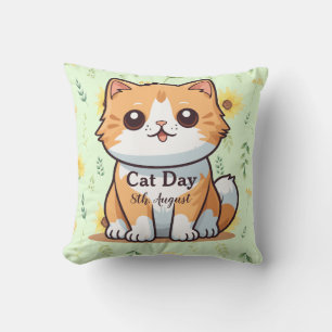 Gelukkige Internationale Kattendag Oranje Tabby Zo Kussen