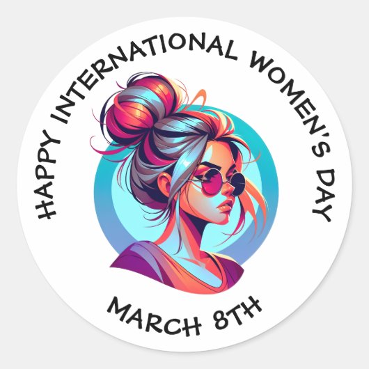Gelukkige Internationale Vrouwendag | 8 maart Ronde Sticker (Voorkant)
