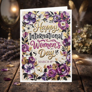 Gelukkige Internationale Vrouwendag Paarse Bloem Kaart