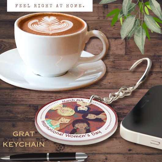 Gelukkige Internationale Vrouwendag Portret Rood Sleutelhanger