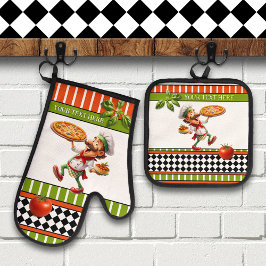 Gelukkige Italiaanse Pizzabakker Ovenwant & Pannenlap Set