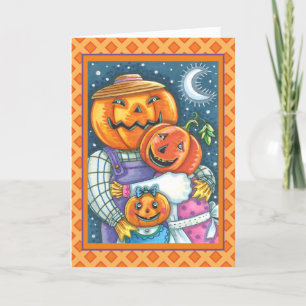 GELUKKIGE JACK O LANTERN-FAMILIE, KLEURRIJK EN SCH FEESTDAGEN KAART