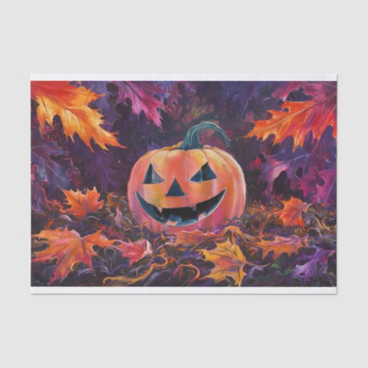 Gelukkige Jack-o'-lantern, Herfstbladeren en Bos Tissuepapier (Voorkant)