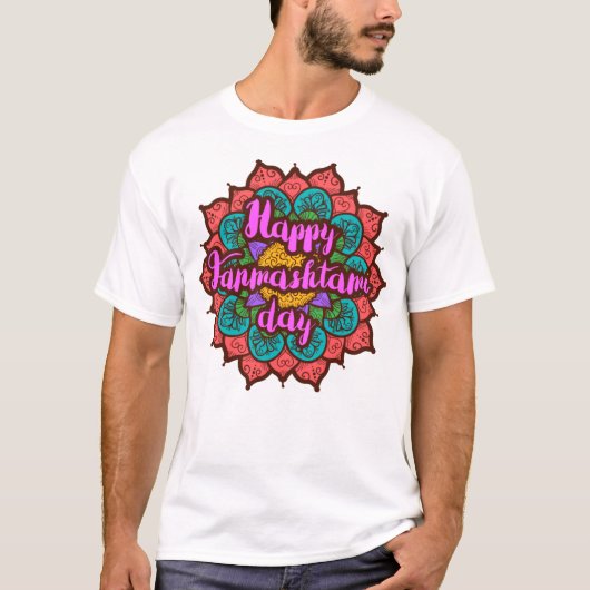 Gelukkige Janmashtami in een mandala. T-Shirt (Voorkant)